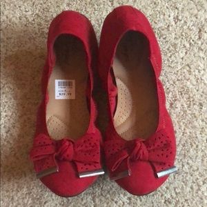 Red suede flats